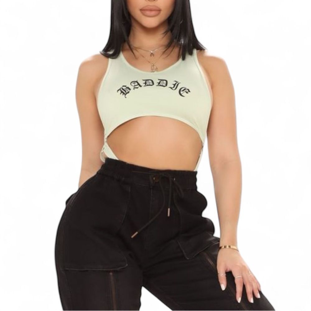 Fashion Nova She’s A Bad One Bodysuit XS Sage Cutout Y2K